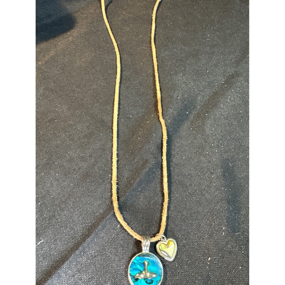 Whale Tail Pendant Necklace Suede‎ Cord Abalone Shell Heart Charm